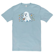 Trick or Teating Ghost Design Unisex Ring Spun Combed Cotton Short Sleeve Deluxe Jersey T-Shirt