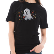 Trick or Teating Ghost Design Unisex Ring Spun Combed Cotton Short Sleeve Deluxe Jersey T-Shirt