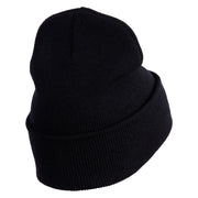 Steampunk Airship Logo Embroidered 12 Inch Solid Knit Cuff Long Beanie Made in USA - Black OSFM