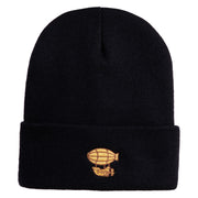Steampunk Airship Logo Embroidered 12 Inch Solid Knit Cuff Long Beanie Made in USA - Black OSFM