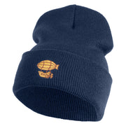 Steampunk Airship Logo Embroidered 12 Inch Solid Knit Cuff Long Beanie Made in USA - Navy OSFM