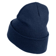 Steampunk Airship Logo Embroidered 12 Inch Solid Knit Cuff Long Beanie Made in USA - Navy OSFM