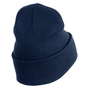 Steampunk Airship Logo Embroidered 12 Inch Solid Knit Cuff Long Beanie Made in USA - Navy OSFM