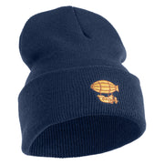 Steampunk Airship Logo Embroidered 12 Inch Solid Knit Cuff Long Beanie Made in USA - Navy OSFM