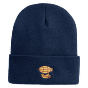 Steampunk Airship Logo Embroidered 12 Inch Solid Knit Cuff Long Beanie Made in USA - Navy OSFM