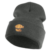 Steampunk Airship Logo Embroidered 12 Inch Solid Knit Cuff Long Beanie Made in USA - Charcoal OSFM