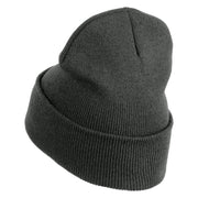 Steampunk Airship Logo Embroidered 12 Inch Solid Knit Cuff Long Beanie Made in USA - Charcoal OSFM