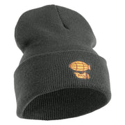 Steampunk Airship Logo Embroidered 12 Inch Solid Knit Cuff Long Beanie Made in USA - Charcoal OSFM