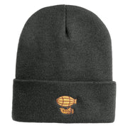 Steampunk Airship Logo Embroidered 12 Inch Solid Knit Cuff Long Beanie Made in USA - Charcoal OSFM