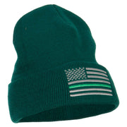 Thin Green Line USA Flag Embroidered Long Beanie