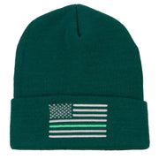 Thin Green Line USA Flag Embroidered Long Beanie