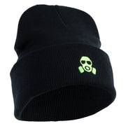 Cyber Gas Mask Logo Embroidered 12 inch Cuffed Knit Long Beanie - Black OSFM