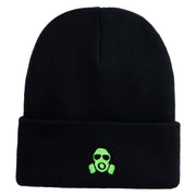 Cyber Gas Mask Logo Embroidered 12 inch Cuffed Knit Long Beanie - Black OSFM