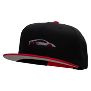 Fast Car Embroidered Two Tone Superior Cotton Twill Flat Bill Snapback Cap. - Red-Black OSFM