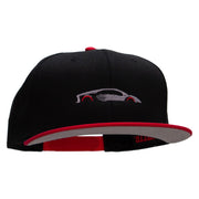 Fast Car Embroidered Two Tone Superior Cotton Twill Flat Bill Snapback Cap. - Red-Black OSFM