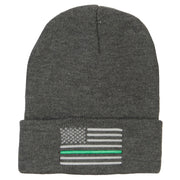 Thin Green Line USA Flag Embroidered Long Beanie