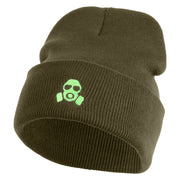 Cyber Gas Mask Logo Embroidered 12 inch Cuffed Knit Long Beanie - Olive OSFM