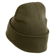 Cyber Gas Mask Logo Embroidered 12 inch Cuffed Knit Long Beanie - Olive OSFM