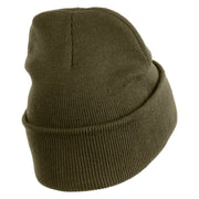 Cyber Gas Mask Logo Embroidered 12 inch Cuffed Knit Long Beanie - Olive OSFM