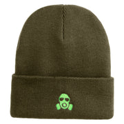 Cyber Gas Mask Logo Embroidered 12 inch Cuffed Knit Long Beanie - Olive OSFM