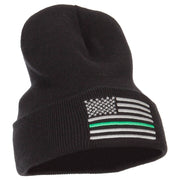 Thin Green Line USA Flag Embroidered Long Beanie