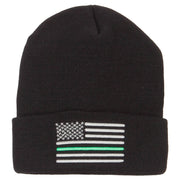 Thin Green Line USA Flag Embroidered Long Beanie