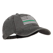 Thin Green Line Silver USA Flag Embroidered Washed Cap