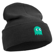 Green Ghost Logo Embroidered 12 inch Acrylic Cuffed Long Beanie - Black OSFM