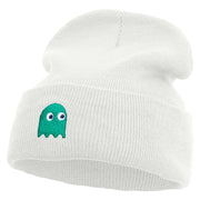 Green Ghost Logo Embroidered 12 inch Acrylic Cuffed Long Beanie - White OSFM