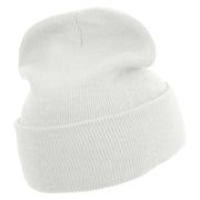 Green Ghost Logo Embroidered 12 inch Acrylic Cuffed Long Beanie - White OSFM