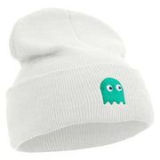 Green Ghost Logo Embroidered 12 inch Acrylic Cuffed Long Beanie - White OSFM