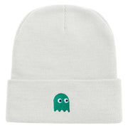 Green Ghost Logo Embroidered 12 inch Acrylic Cuffed Long Beanie - White OSFM