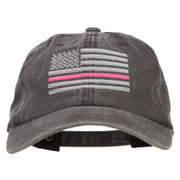 Thin Pink Line Silver USA Flag Embroidered Washed Buckle Cap