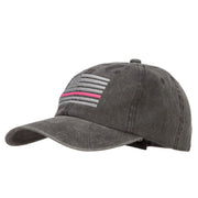 Thin Pink Line Silver USA Flag Embroidered Washed Buckle Cap