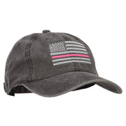 Thin Pink Line Silver USA Flag Embroidered Washed Buckle Cap