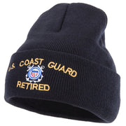 US Coast Guard Retired Logo Embroidered 12 Inch Long Knitted Beanie