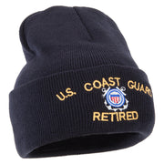 US Coast Guard Retired Logo Embroidered 12 Inch Long Knitted Beanie