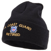 US Coast Guard Retired Logo Embroidered 12 Inch Long Knitted Beanie