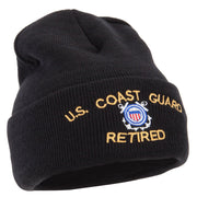 US Coast Guard Retired Logo Embroidered 12 Inch Long Knitted Beanie