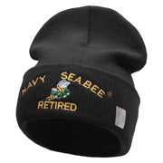 Licensed US Navy Seabee Retired Military Embroidered Long Beanie Made in USA