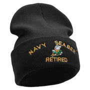 Licensed US Navy Seabee Retired Military Embroidered Long Beanie Made in USA