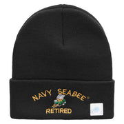 Licensed US Navy Seabee Retired Military Embroidered Long Beanie Made in USA