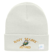 Licensed US Navy Seabee Retired Military Embroidered Long Beanie Made in USA