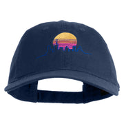 Neon City Skyline Embroidered 6 Panel Washed Low Profile Dad Hat - Navy OSFM
