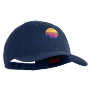 Neon City Skyline Embroidered 6 Panel Washed Low Profile Dad Hat - Navy OSFM