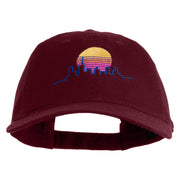 Neon City Skyline Embroidered 6 Panel Washed Low Profile Dad Hat - Maroon OSFM