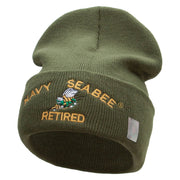 Licensed US Navy Seabee Retired Military Embroidered Long Beanie Made in USA