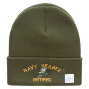 Licensed US Navy Seabee Retired Military Embroidered Long Beanie Made in USA