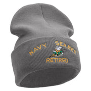 Licensed US Navy Seabee Retired Military Embroidered Long Beanie Made in USA