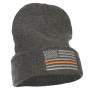 Thin Orange Line USA Flag Embroidered Long Beanie